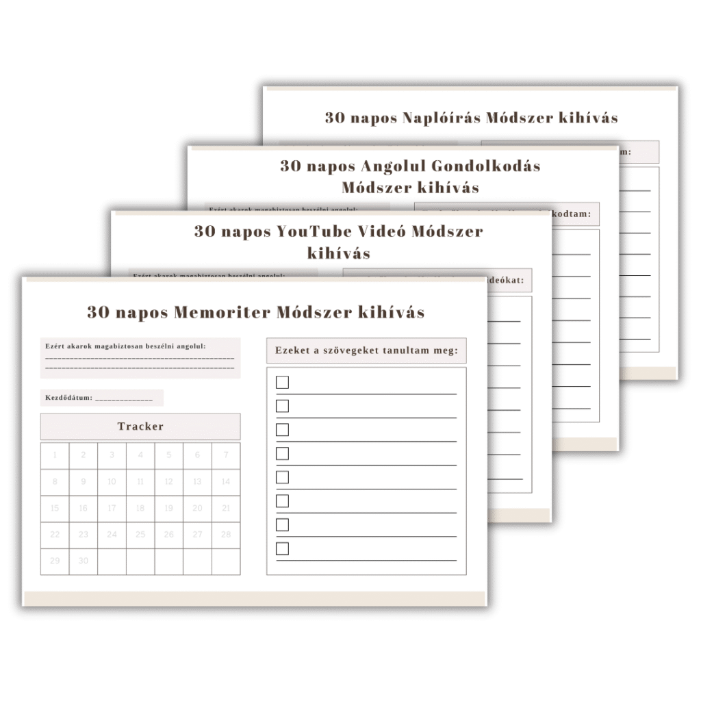 4 db nyomtatható, 30 napos szokáskövető táblázat